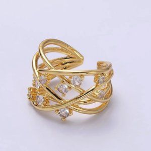 18K Gold Filled Clear CZ Multiple Band Statement Ring